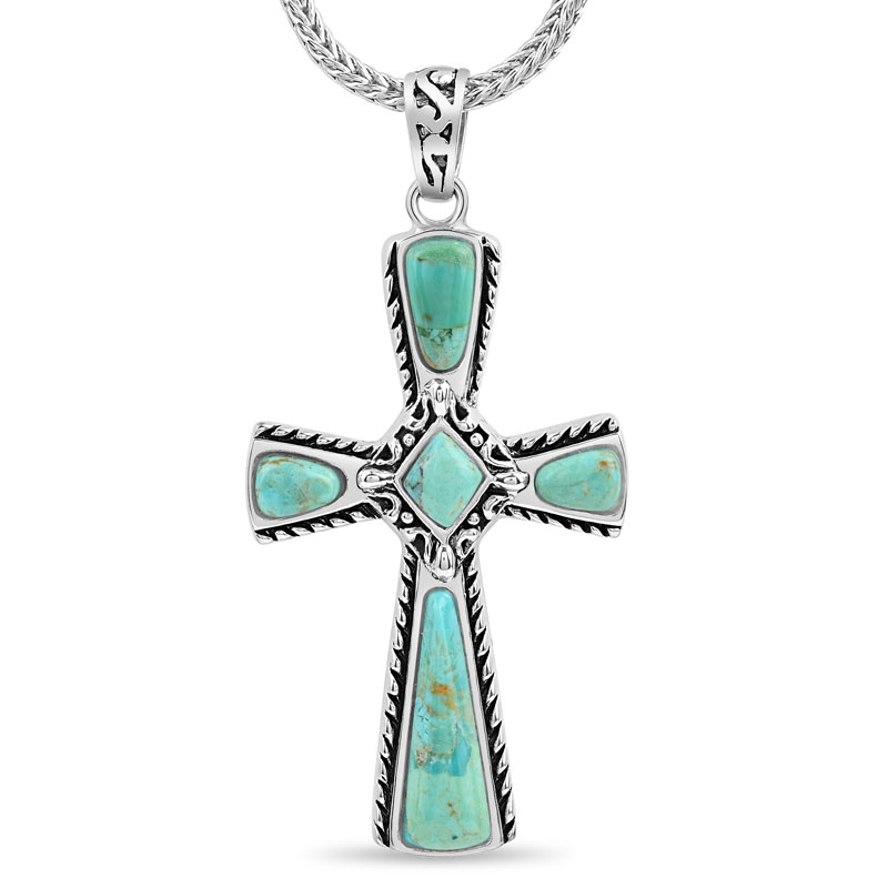 Mission Turquoise Cross Pendant (3 2/5 ctw) & 18